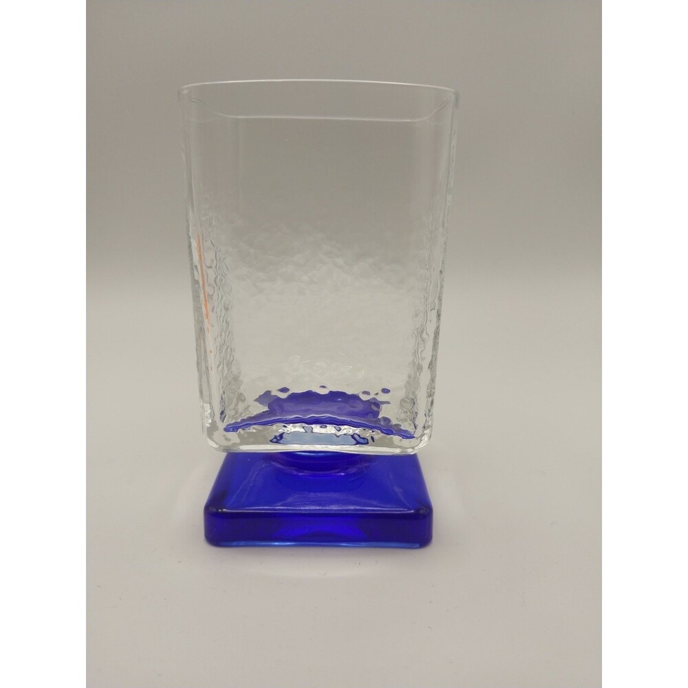 Bormioli Rocco Cobalt Blue Square Pedestal Base Made in Italy Pebbled EUC